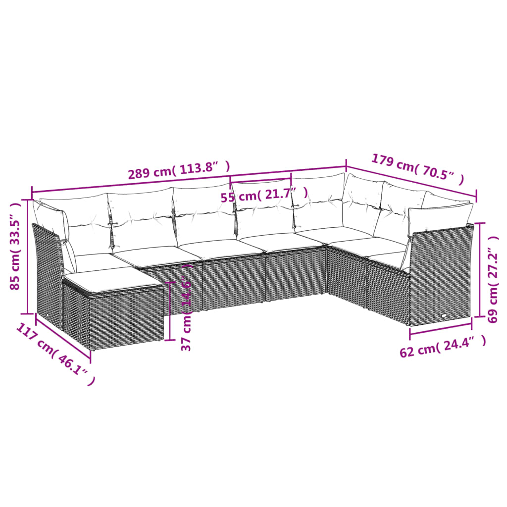 vidaXL 8-osaline aiadiivani komplekt patjadega, hall, polürotang