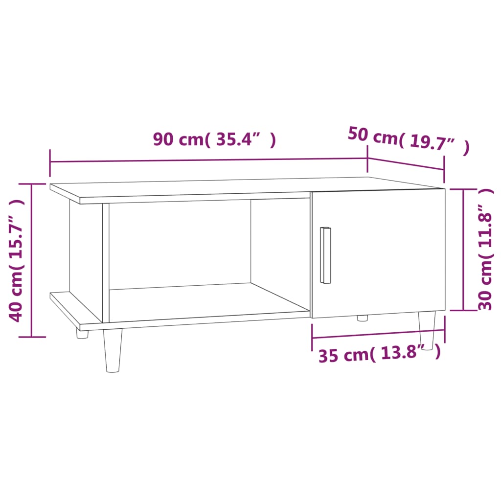 vidaXL kohvilaud, kõrgläikega valge, 90 x 50 x 40 cm, tehispuit