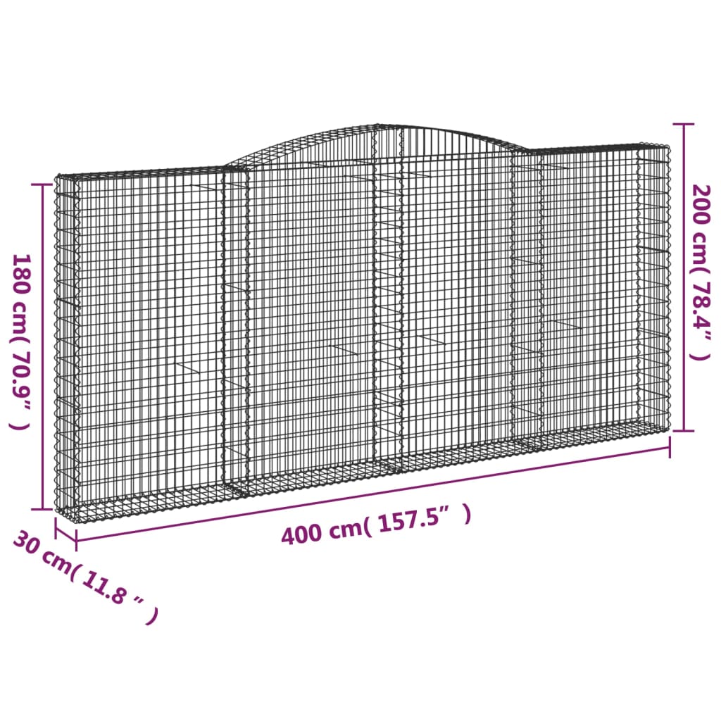 vidaXL kaarekujulised gabioonkorvid 9 tk, 400 x 30 x 180/200 cm, raud