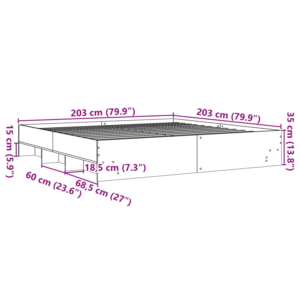 vidaXL voodiraam, Sonoma tamm, 200 x 200 cm, tehispuit