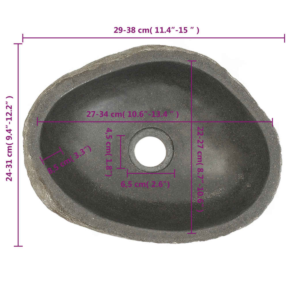 vidaXL kivist valamu, ovaalne (29-38)x(24-31) cm