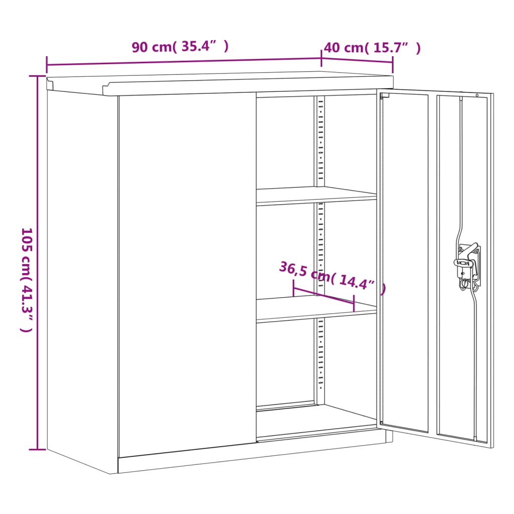 vidaXL dokumendikapp, helehall, 90 x 40 x 145 cm, teras