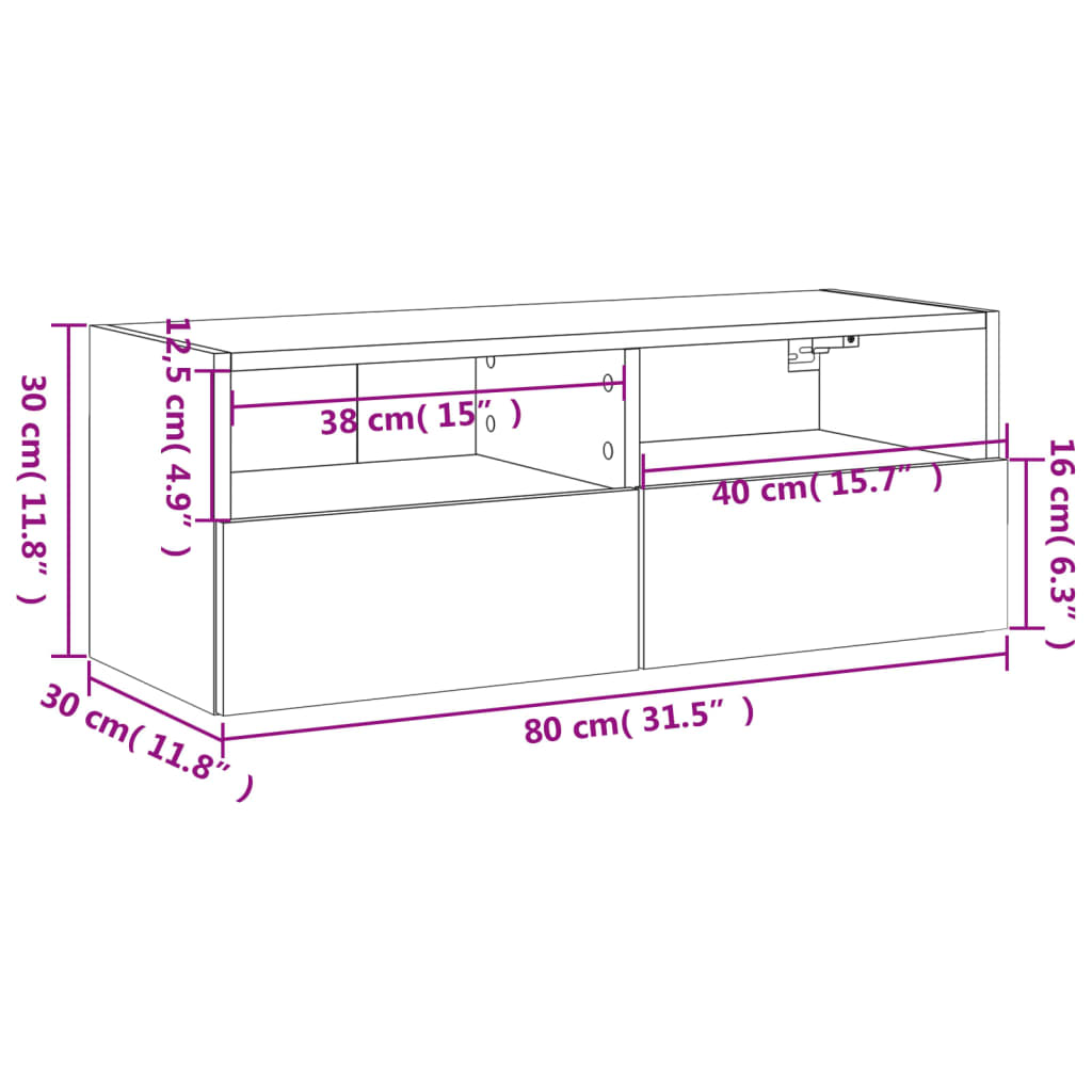 vidaXL teleri seinakapp, hall Sonoma tamm, 80 x 30 x 30 cm, tehispuit