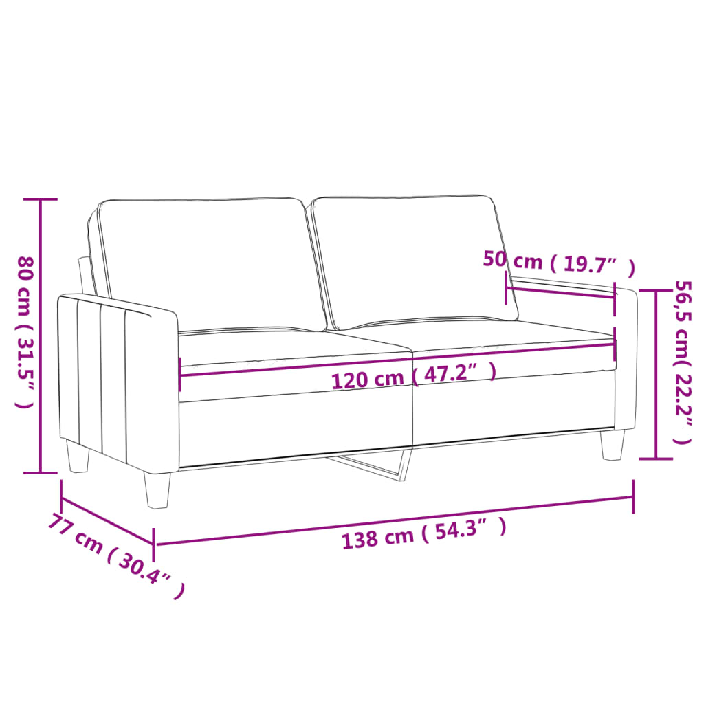 vidaXL 2-kohaline diivan, kreemjas, 120 cm, samet