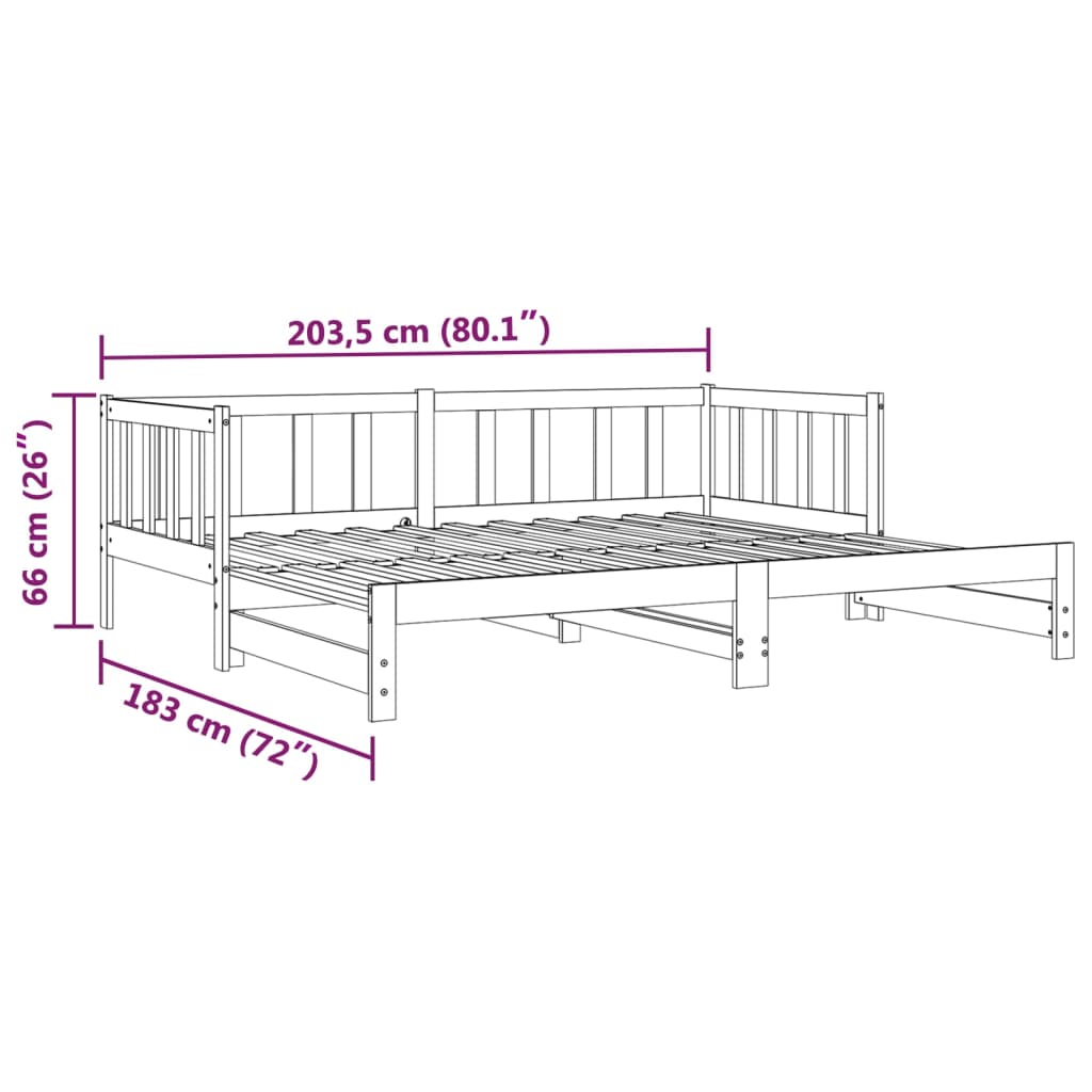 vidaXL väljatõmmatav päevavoodi ilma madratsita, valge, 2x(90x200) cm