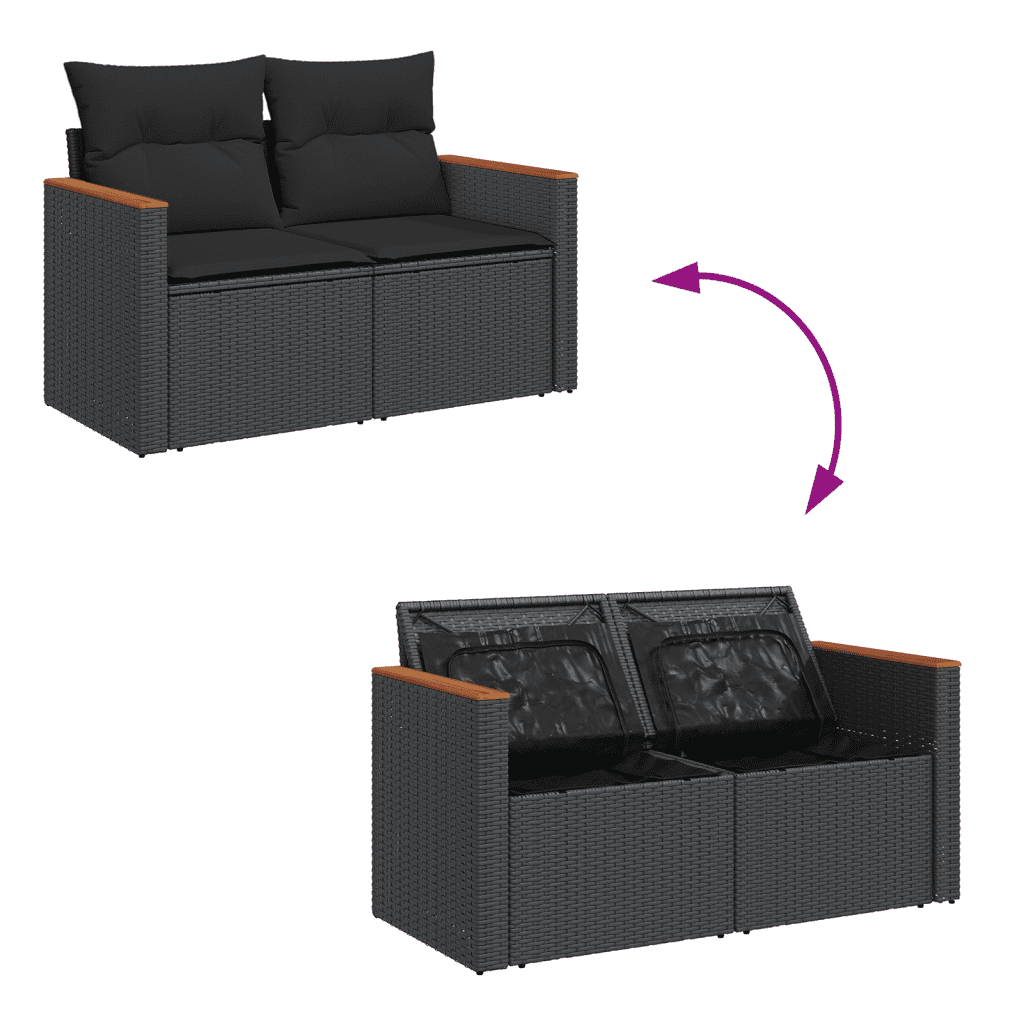 vidaXL 6-osaline aiadiivani komplekt patjadega, must, polürotang