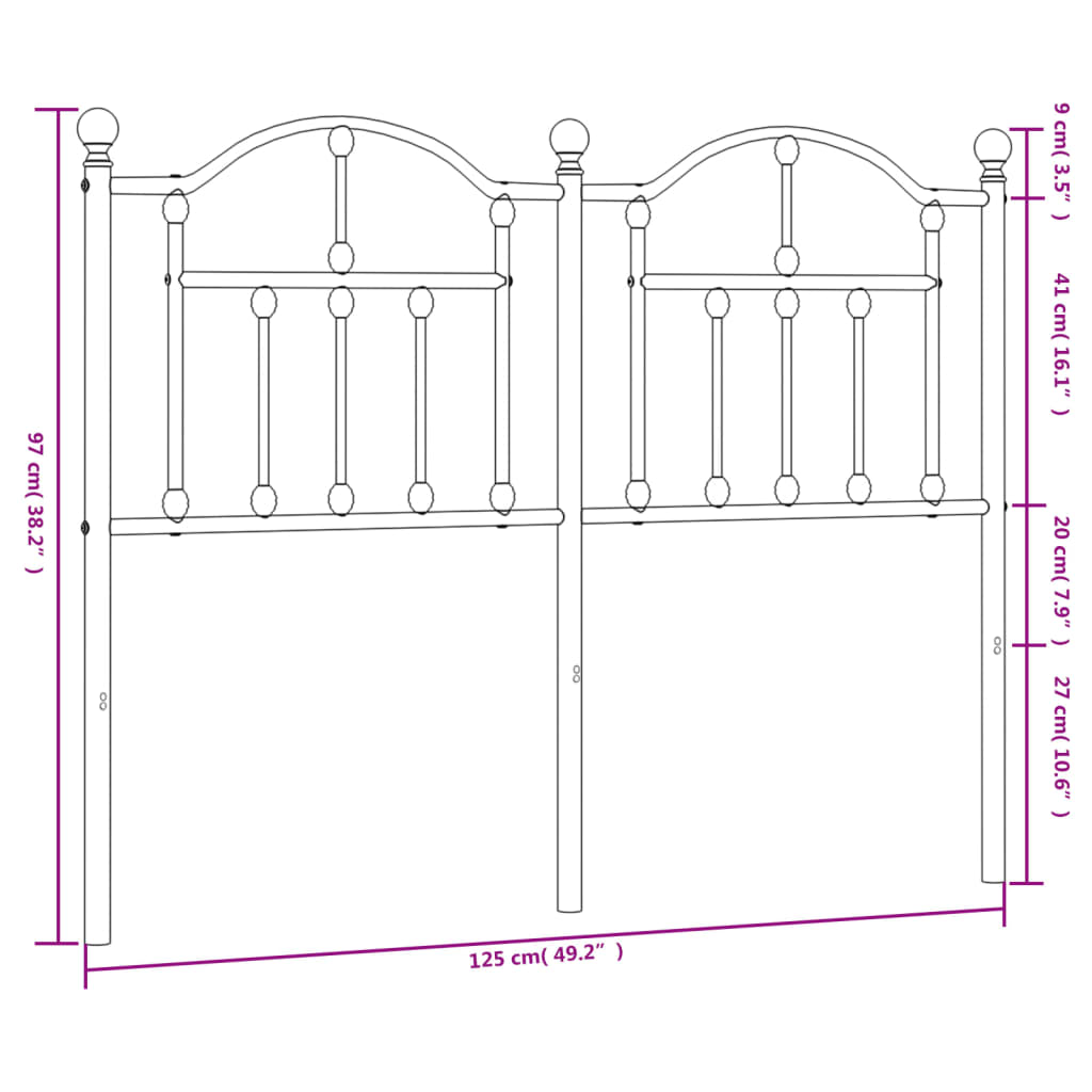 vidaXL metallist voodipeats, valge, 120 cm