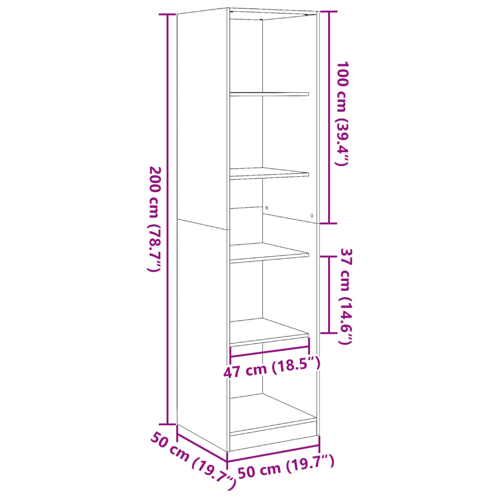 vidaXL garderoob must 50 x 50 x 200 cm puitlaastplaat