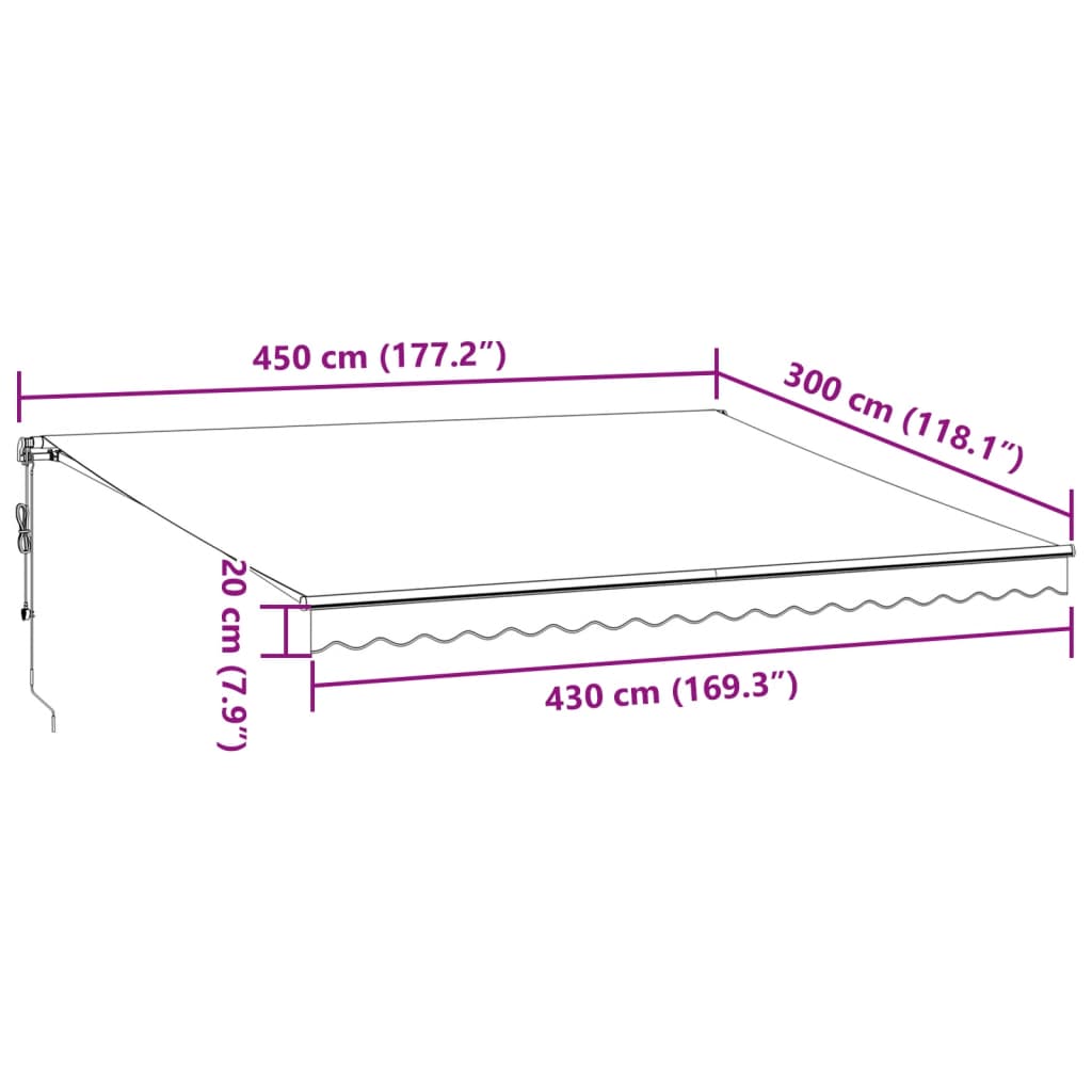 vidaXL automaatselt sissetõmmatav varikatus, pruun, 450x300 cm