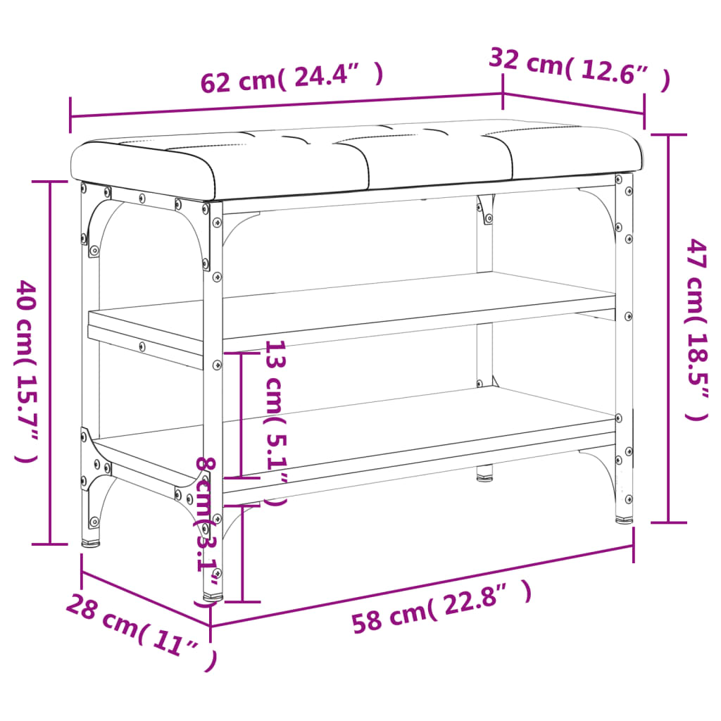 vidaXL jalatsipink, hall Sonoma tamm, 62 x 32 x 47 cm, tehispuit