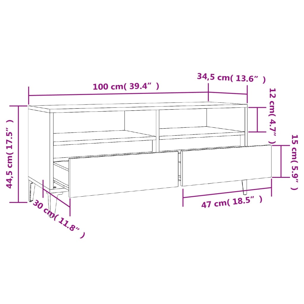 vidaXL telerikapp, kõrgläikega valge, 100x34,5x44,5 cm, tehispuit