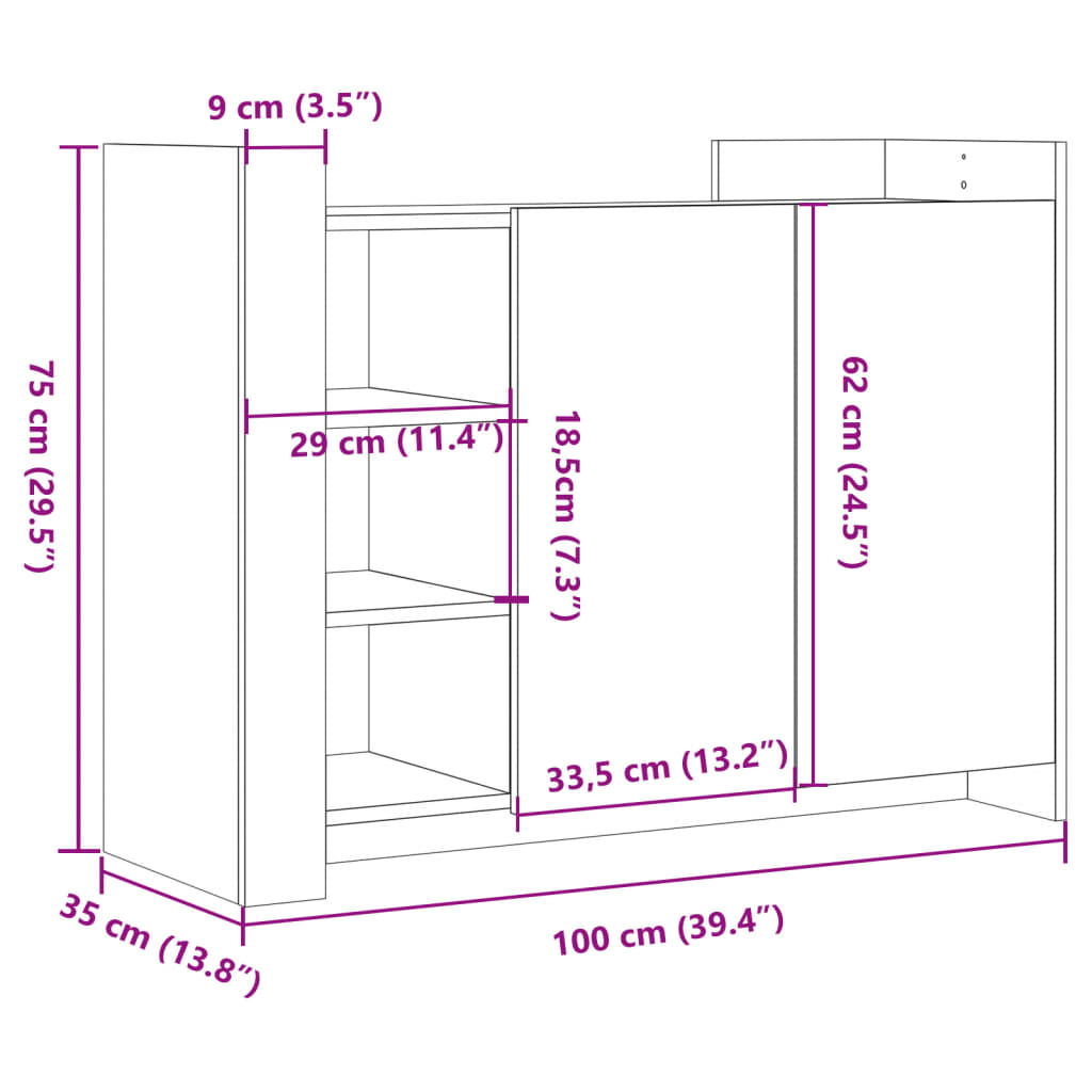 vidaXL puhvetkapp, hall Sonoma tamm, 100 x 35 x 75 cm, tehispuit