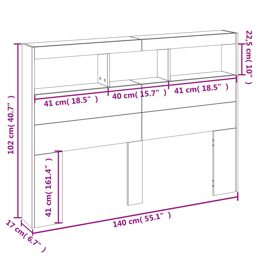 vidaXL voodipeatsi kapp LED-tuledega, Sonoma tamm, 140 x 17 x 102 cm