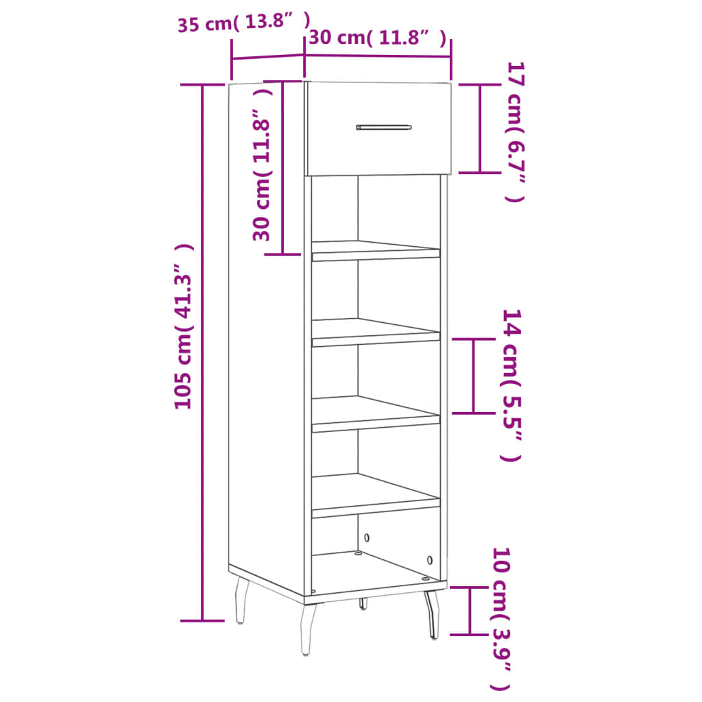 vidaXL jalatsikapp, hall Sonoma tamm, 30 x 35 x 105 cm, tehispuit