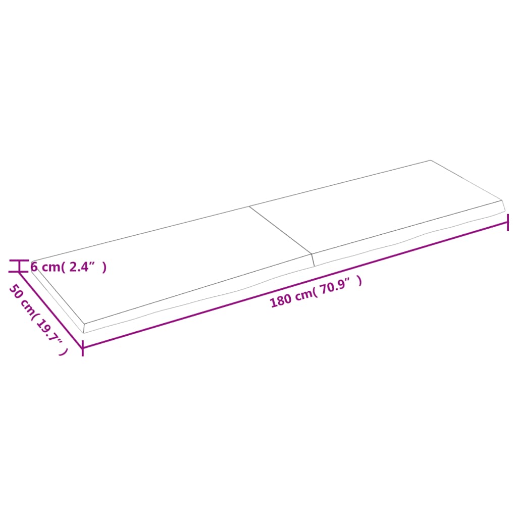 vidaXL vannitoa tasapind, 180 x 50 x (2-6) cm, töötlemata täispuit