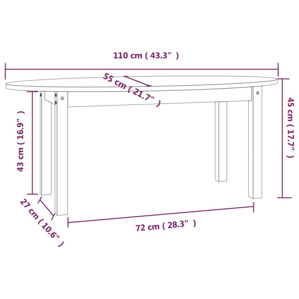 vidaXL kohvilaud, must, 110x55x45 cm, männipuit