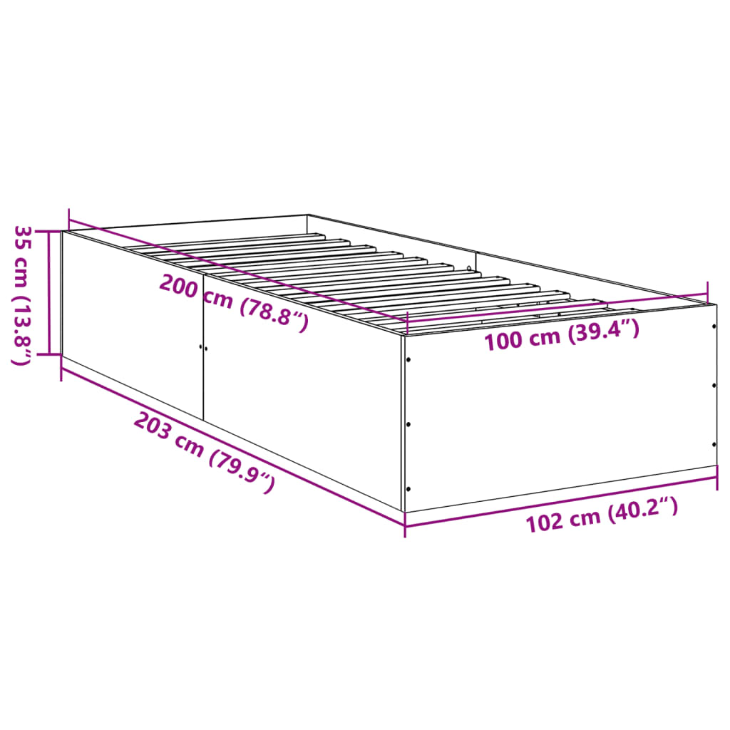 vidaXL voodiraam, suitsutatud tamm, 100 x 200 cm, tehispuit