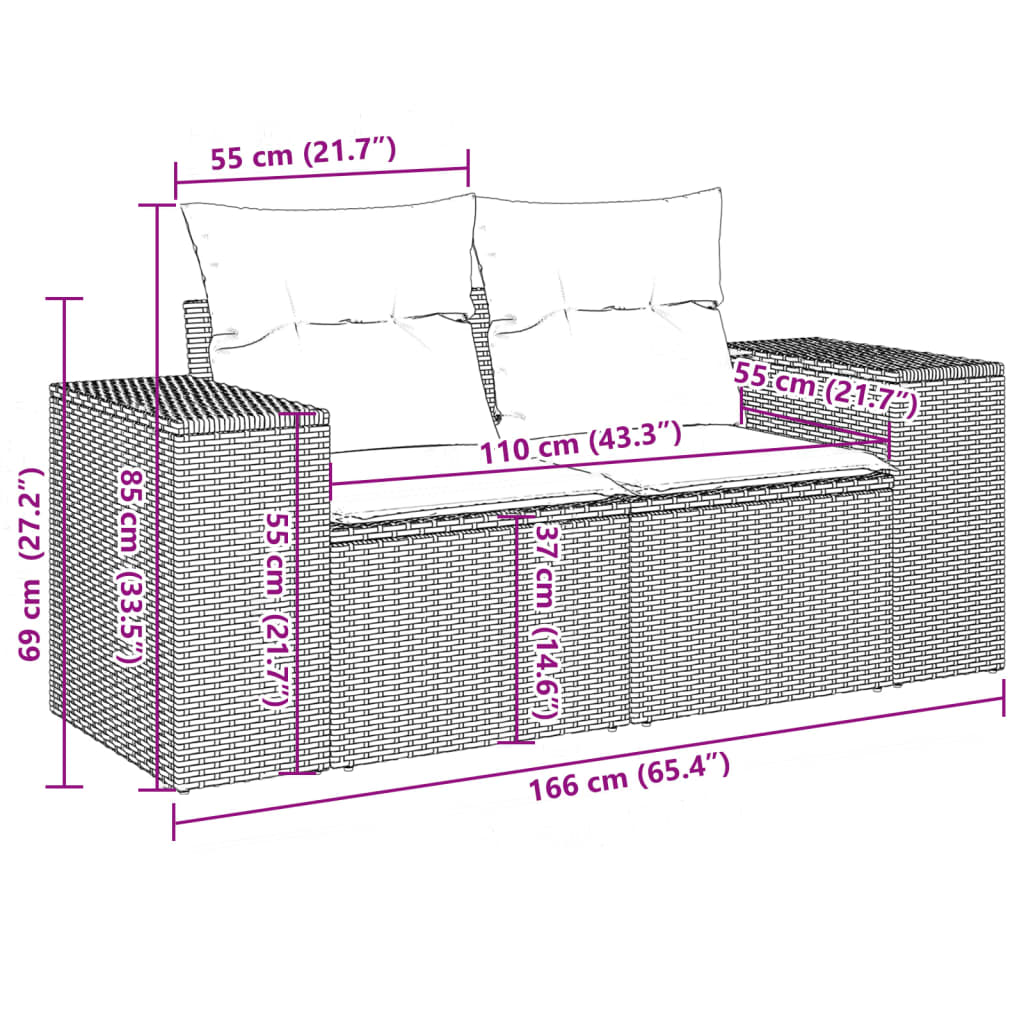 vidaXL 10-osaline aiadiivani komplekt patjadega, hall, polürotang