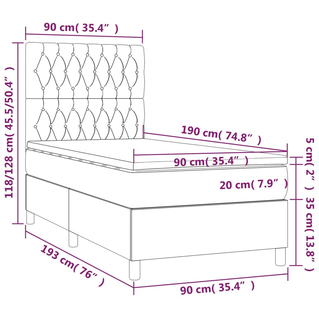 vidaXL kontinentaalvoodi madrats ja LED, sinine, 90x190 cm, kangas