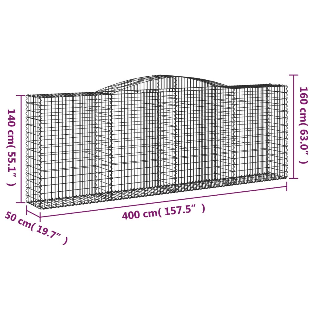 vidaXL kaarekujuline gabioonkorv, 400x50x140/160 cm, tsingitud raud