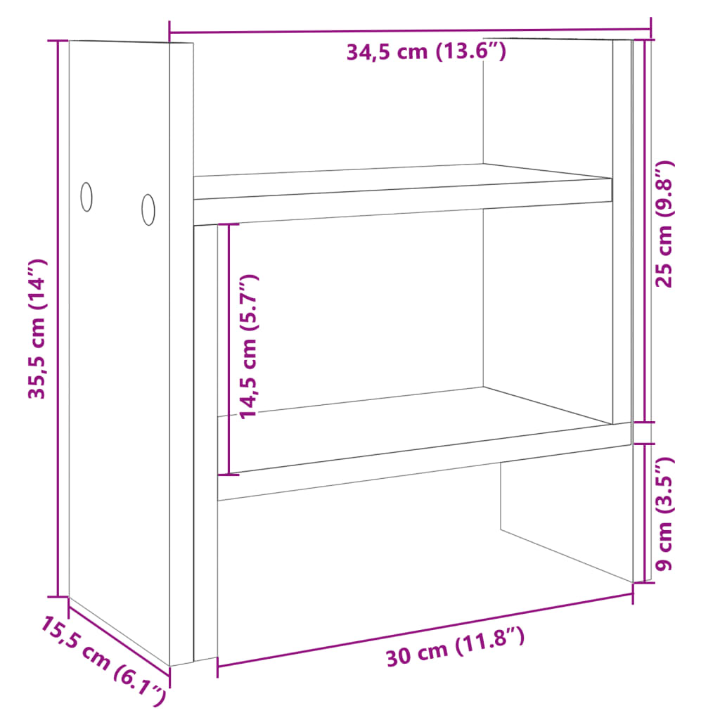 vidaXL kirjutuslaua korrastaja, must, 34,5x15,5x35,5 cm, tehispuit