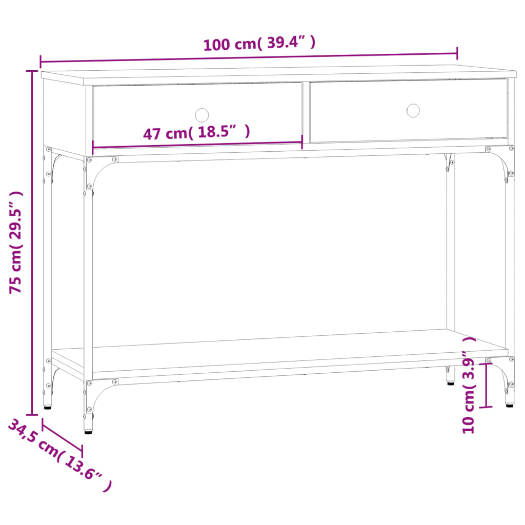 vidaXL konsoollaud, suitsutatud tamm, 100 x 34,5 x 75 cm, tehispuit