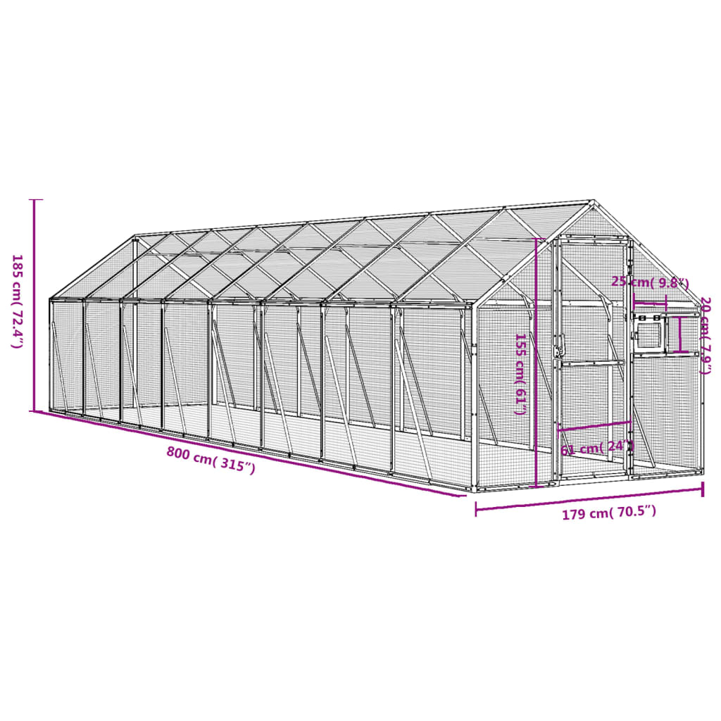 vidaXL linnumaja, antratsiit, 1,79x8x1,85 m alumiinium