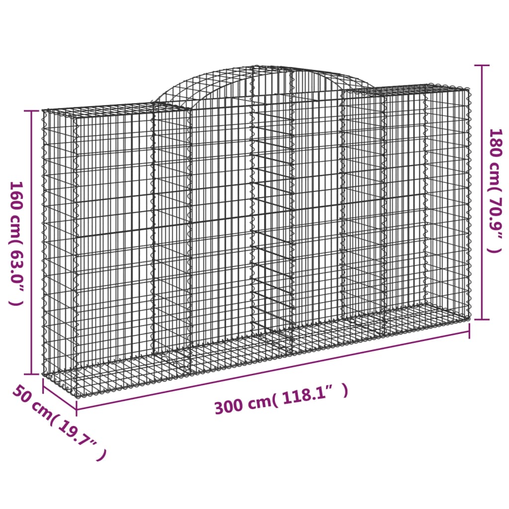 vidaXL kaarekujulised gabioonkorvid 17 tk, 300x50x160/180 cm, raud