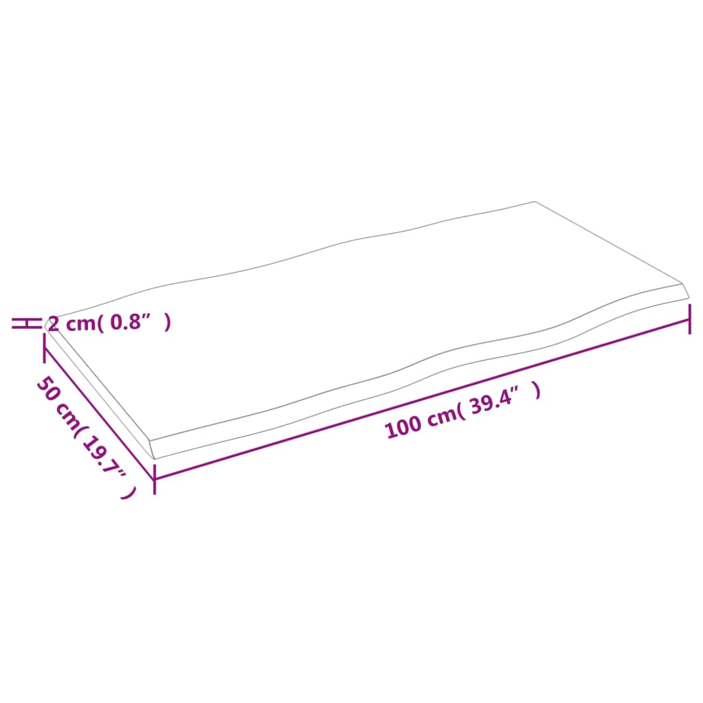 vidaXL lauaplaat, helepruun 100x50x2 cm, töödeldud tammepuit