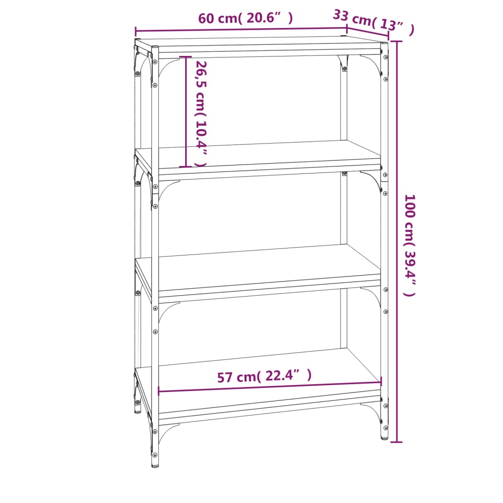 vidaXL raamatukapp, pruun tamm, 60 x 33 x 100 cm, tehispuit ja teras