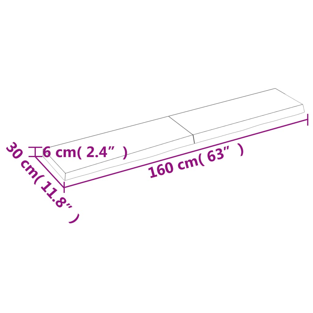 vidaXL vannitoa töötasapind, 160x30x(2-6) cm, töötlemata täispuit