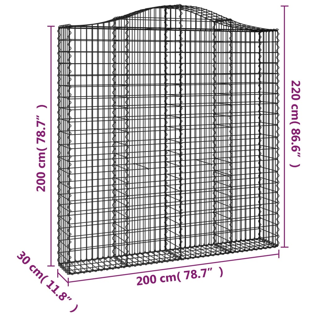 vidaXL kaarekujulised gabioonkorvid 6 tk, 200x30x200/220 cm, raud