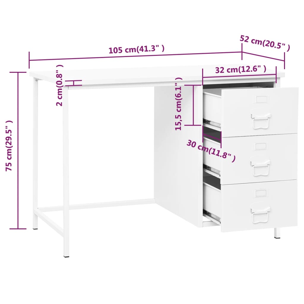 vidaXL industriaalne sahtlitega valge 105x52x75 cm teras