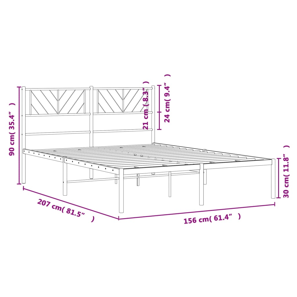 vidaXL metallist voodiraam peatsiga, valge, 150x200 cm