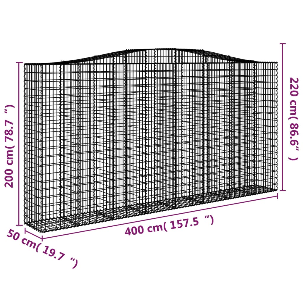 vidaXL kaarekujulised gabioonkorvid 3 tk, 400 x 50 x 200/220 cm, raud