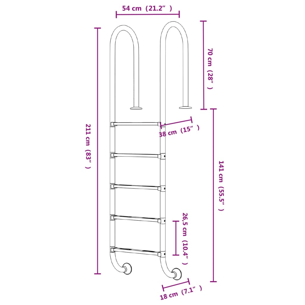 vidaXL basseiniredel, 54 x 38 x 211 cm, 304 roostevaba teras