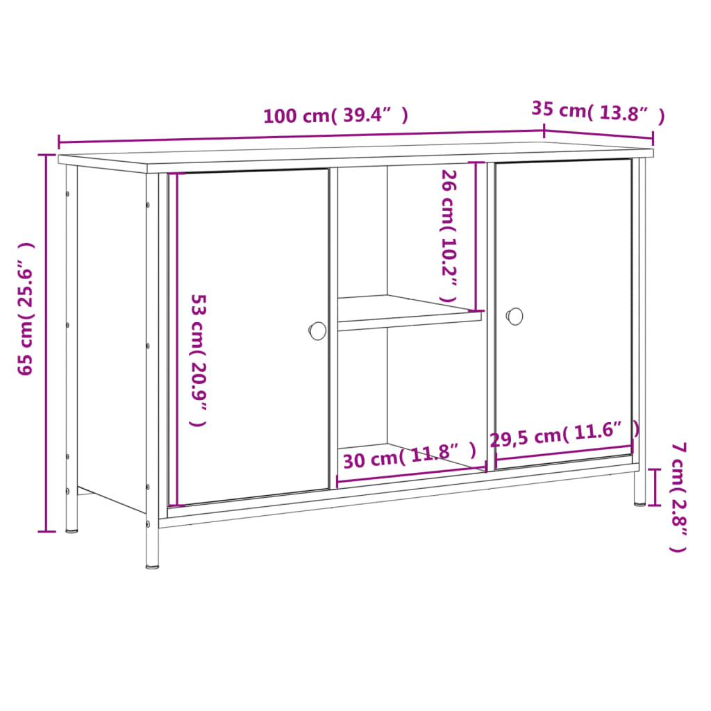 vidaXL telerikapp, Sonoma tamm, 100 x 35 x 65 cm, tehispuit