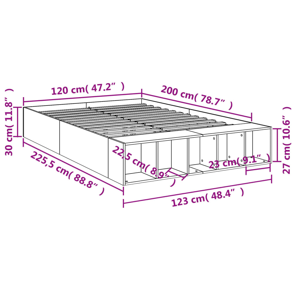 vidaXL voodiraam, suitsutatud tamm, 120 x 200 cm, tehispuit