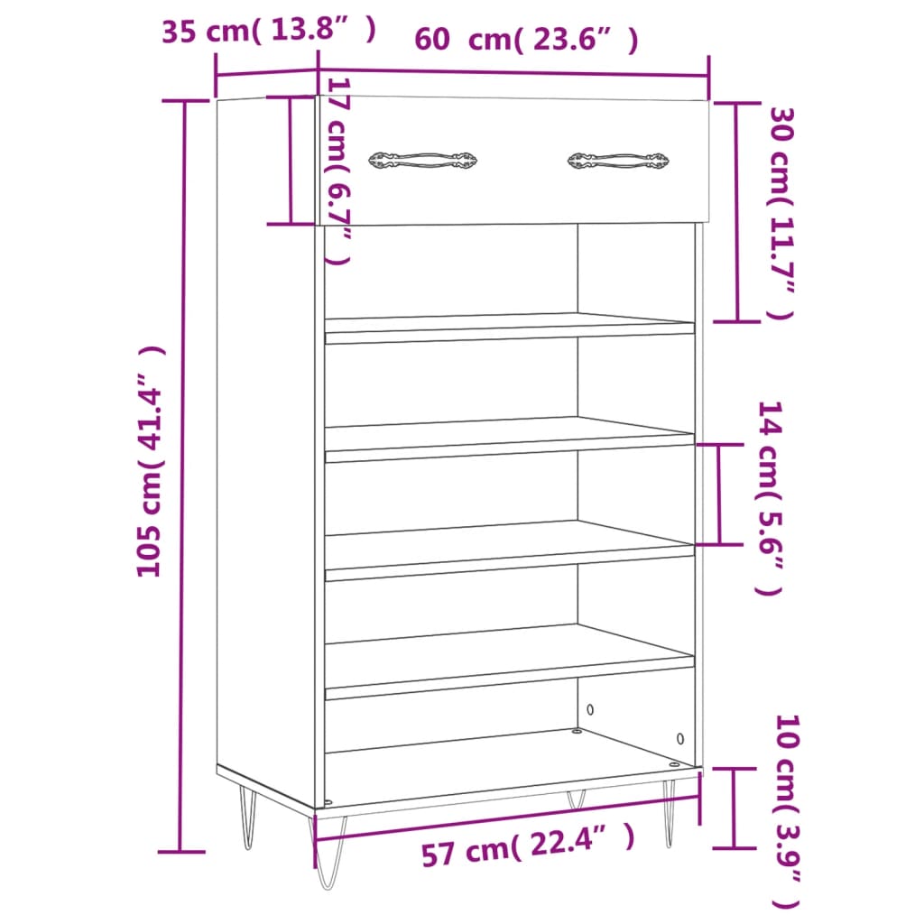 vidaXL jalatsikapp, Sonoma tamm, 60 x 35 x 105 cm, tehispuit