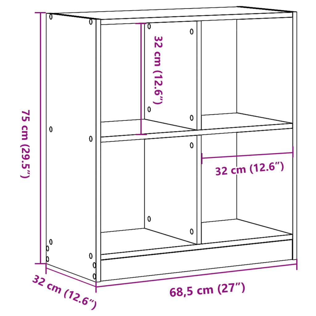 vidaXL raamaturiiul, betoonhall, 68,5x32x75 cm, tehispuit