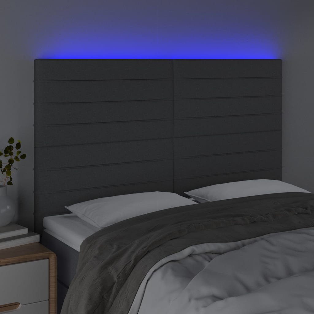 vidaXL LED-voodipeats, tumehall, 144x5x118/128 cm, kangas