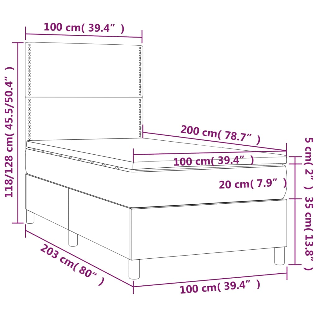 vidaXL kontinentaalvoodi madrats ja LED, pruunikas, 100x200 cm, kangas