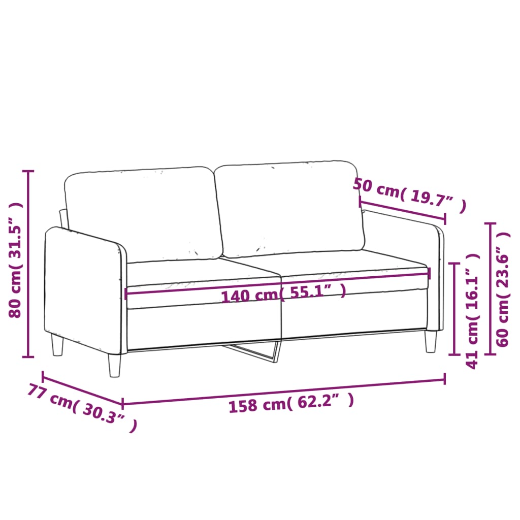 vidaXL 2-kohaline diivan, tumeroheline, 140 cm, samet