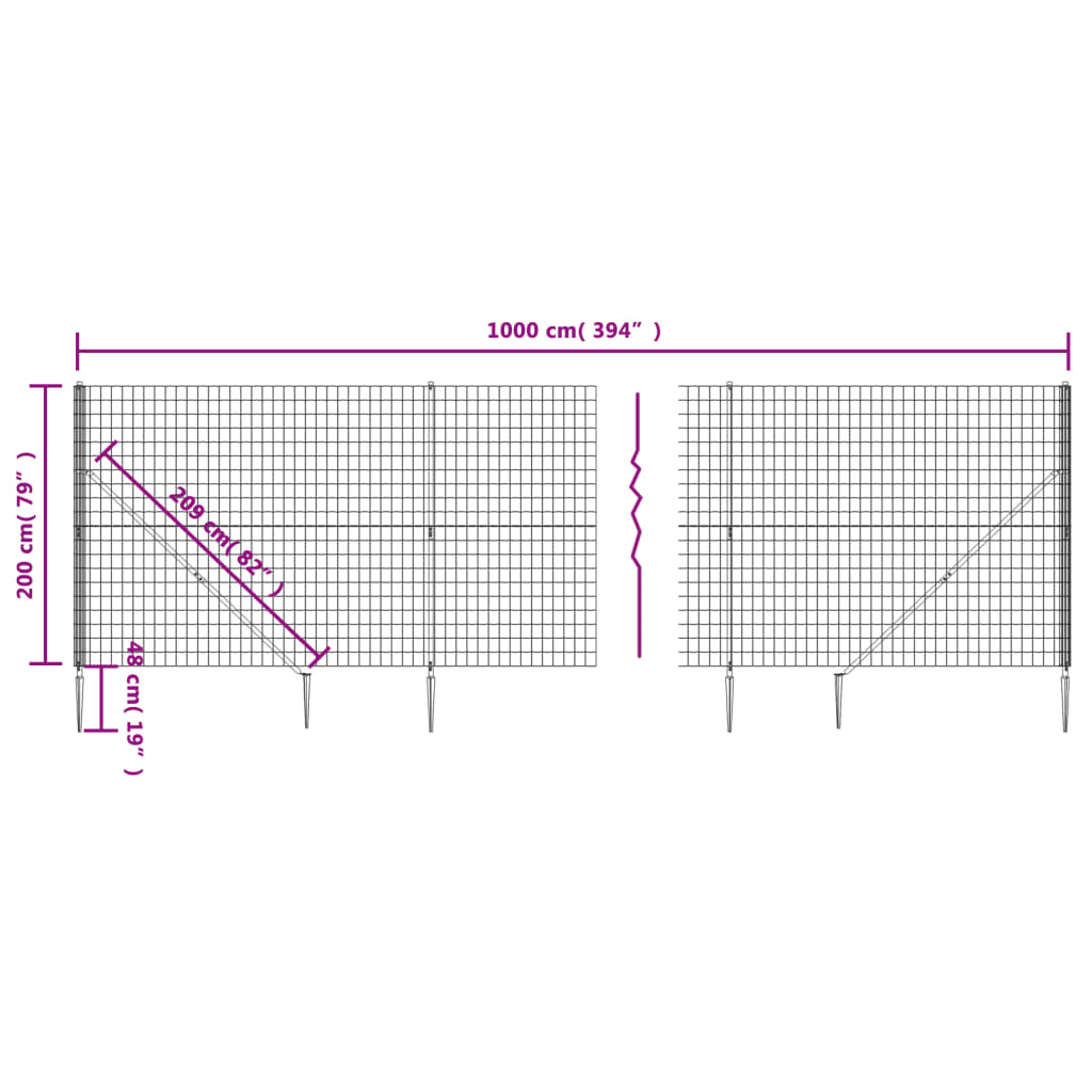 vidaXL traataed vaiadega, roheline, 2 x 10 m