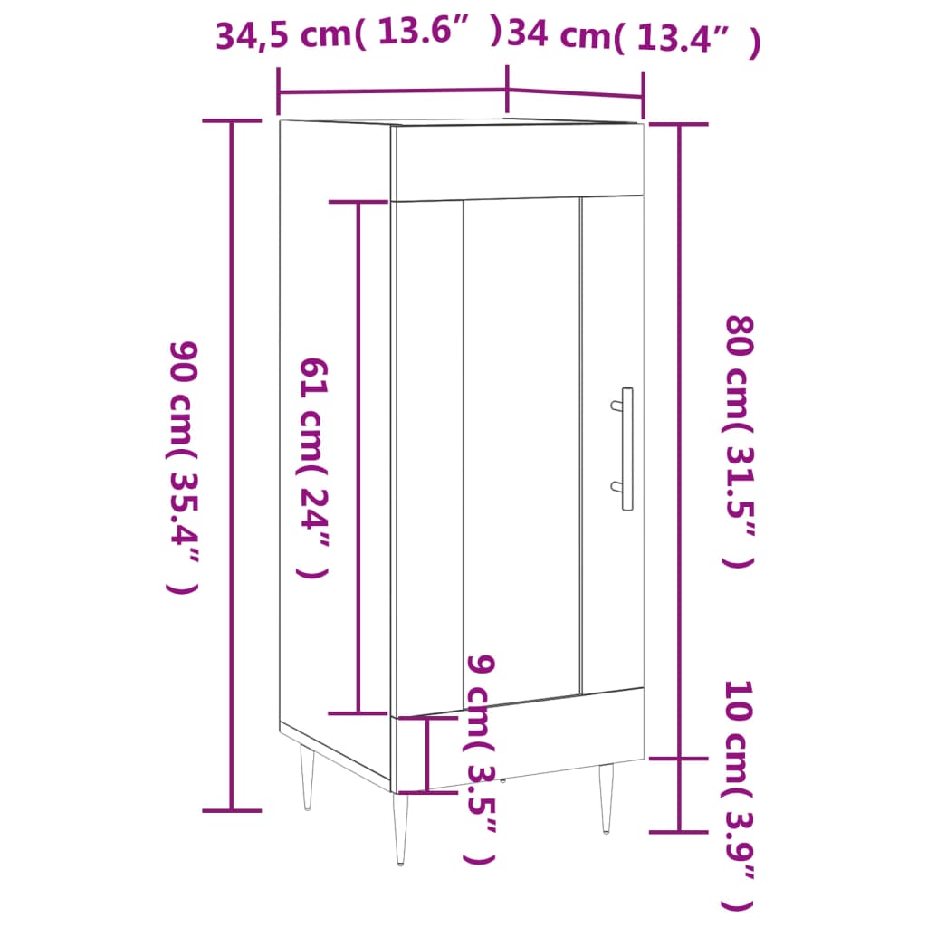 vidaXL puhvetkapp, hall Sonoma tamm, 34,5x34x90 cm, tehispuit