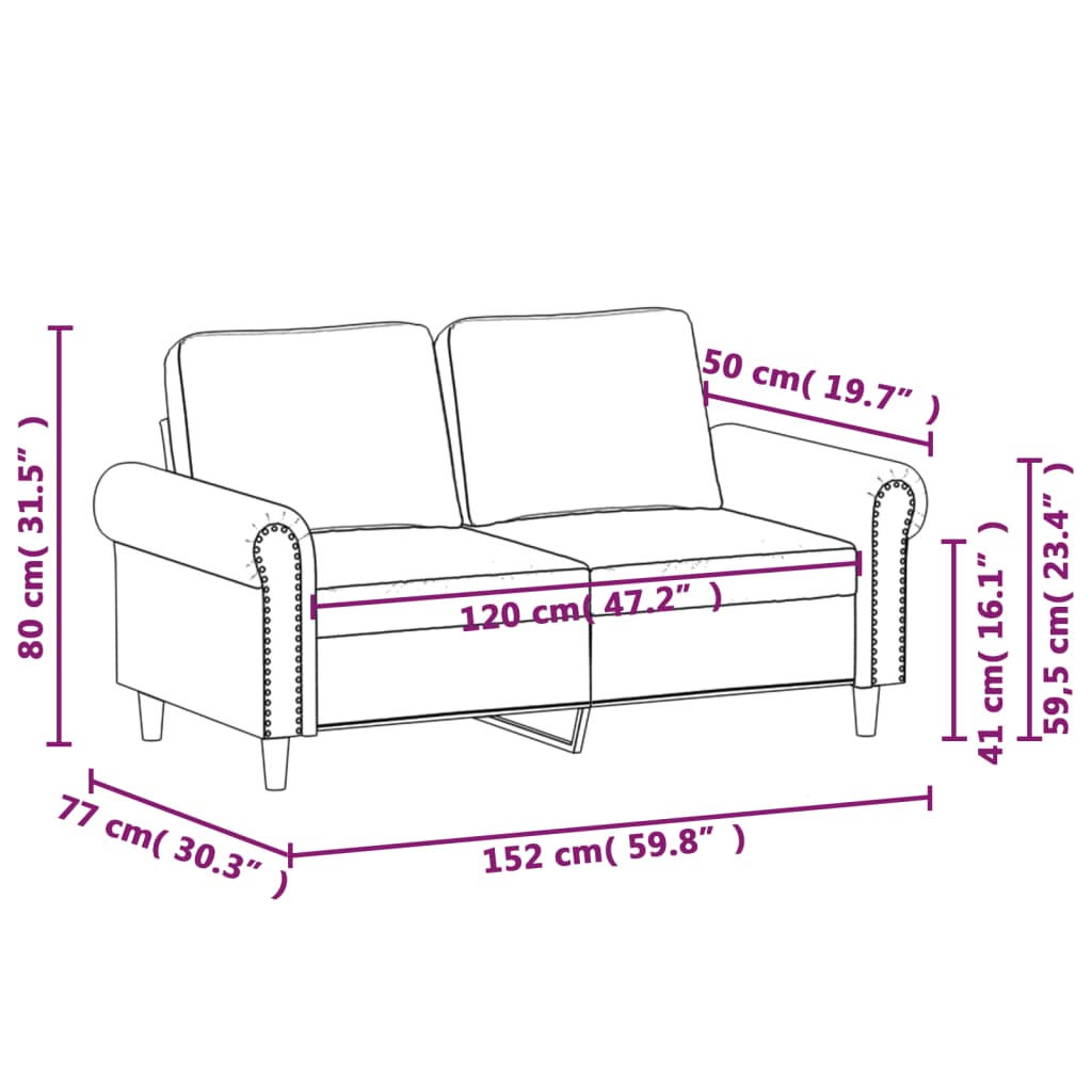 vidaXL 2-kohaline diivan, tumehall, 120 cm, samet