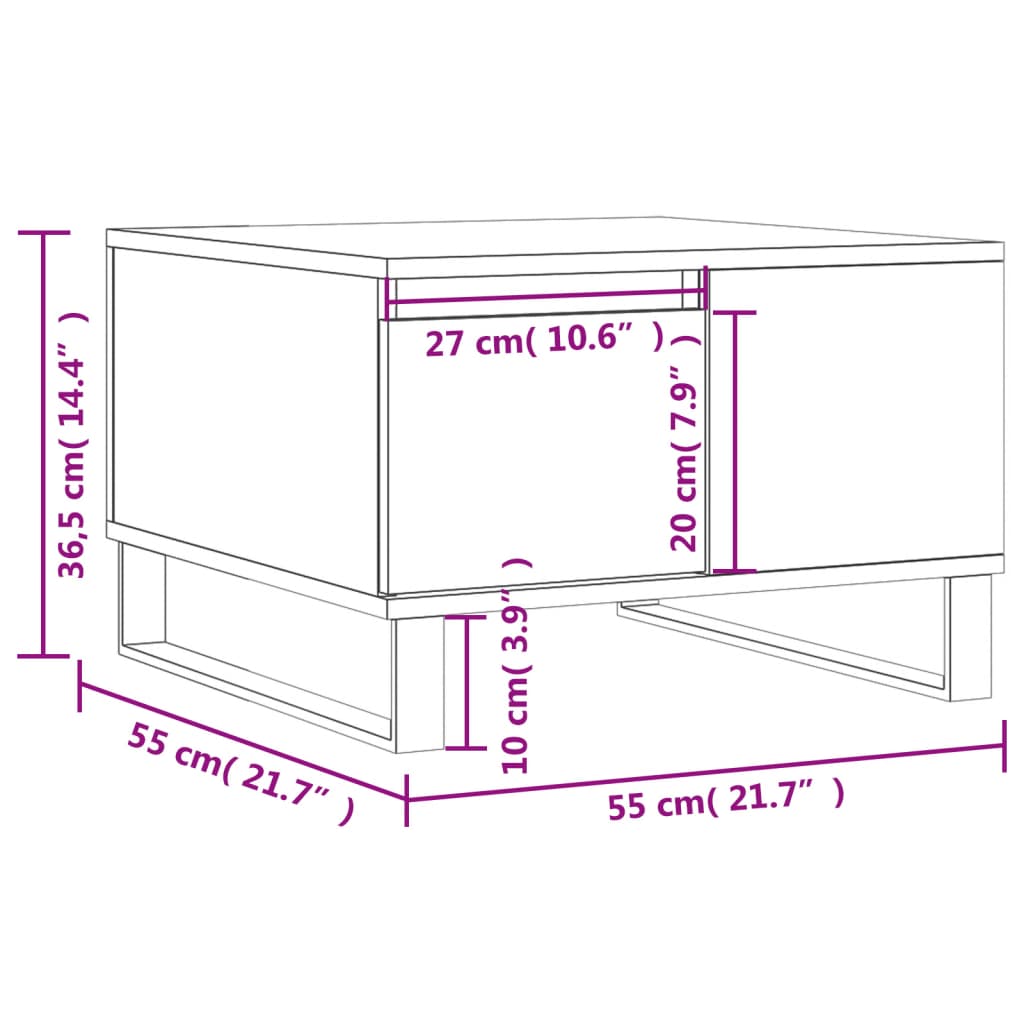 vidaXL kohvilaud, must, 55 x 55 x 36,5 cm, tehispuit