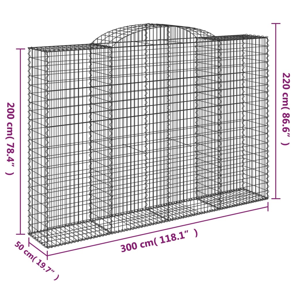 vidaXL kaarekujulised gabioonkorvid 9 tk, 300x50x200/220 cm, raud