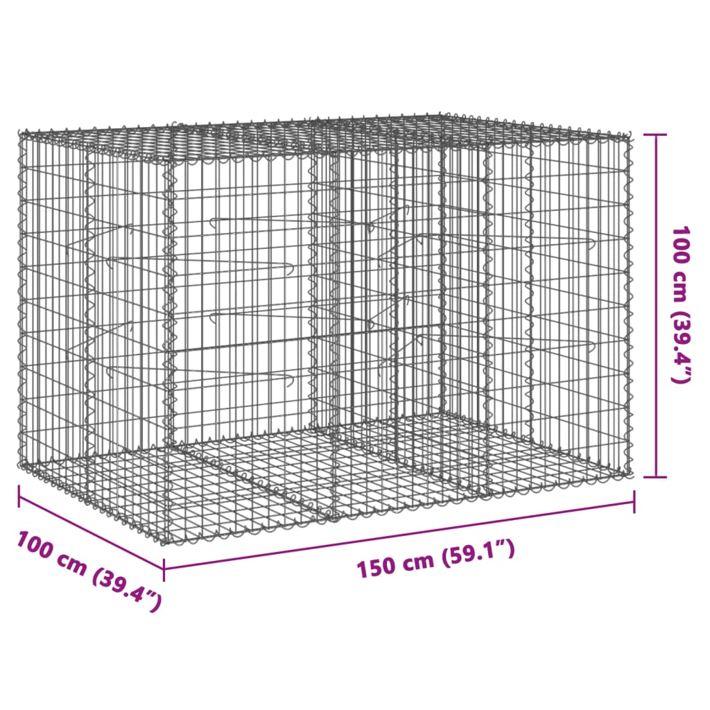 vidaXL kaanega gabioonkorv, 150 x 100 x 100 cm, tsingitud raud