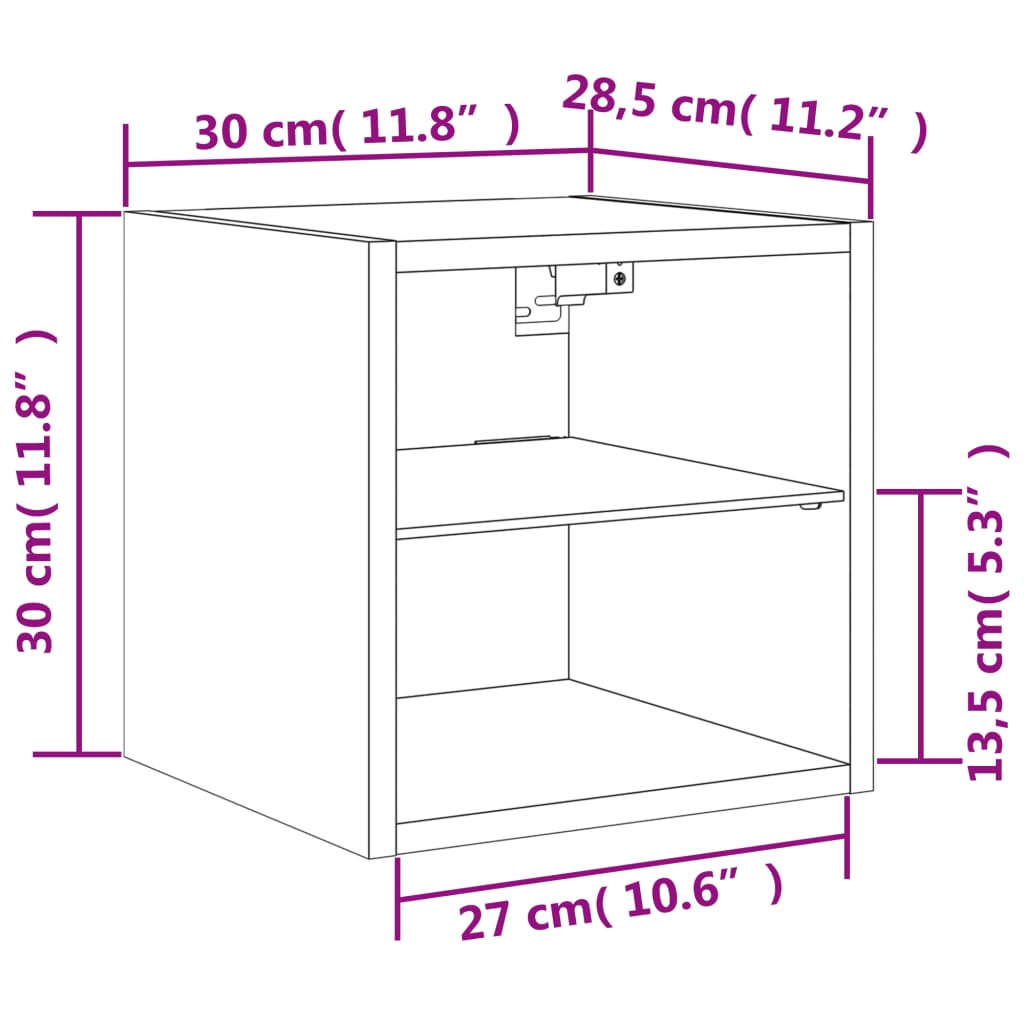 vidaXL teleri seinakapp LED-tuledega, valge, 30 x 28,5 x 30 cm